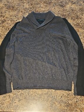 Perry Ellis Charcoal Shawl Collar Sweater with Black Sleeves - L